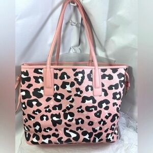MCM Pink and Black Leopard Print Tote